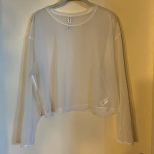 Athleta Circuit Top Womens Size XL White Mesh Long Sleeve Top Yoga Gym Workout